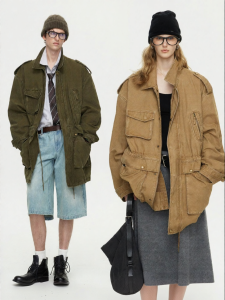 ULD | Vintage Boho Distressed Overwash Enzyme Water Treatment Tapered Collar Mid-long Jacket