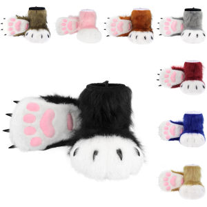 Furry Animal Paw Slippers Fuzzy Boots Cat Fox Wolf Bear Claw Shoes Cosplay Costume Accessories