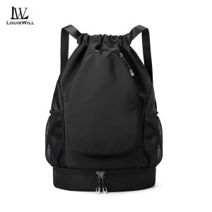 LouisWill Drawstring Backpack Bag Outdoor Waterproof Gym Backpack Sports Yoga Gym Swim Bag Backpack for Kids Men Women With Shoe Compartment