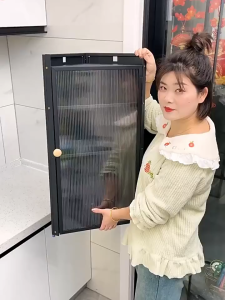 Kitchen Spice Rack Wall Mounted With Door Triangular Storage Rack Condiment Shaker Storage Cabinet