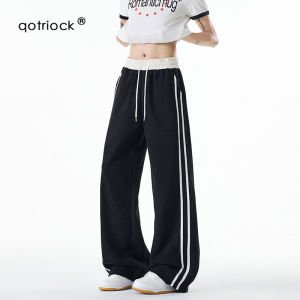 QOTRIOCK | Color Blocking Side Stripe Slim Lightweight Culotte Trousers