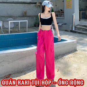 Quần kaki dài nữ lưng dây rút túi hộp phối lai rút mặc được 2 kiểu cực chất nhiều màu