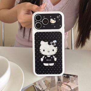 Sanrio | Black Polka Dot HelloKitty Sanrio Shockproof Phone Case For iphone 15 16 17 Pro Max Lens Protective Cover With Cute Accessories