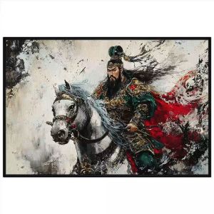 Tranh chân dung tướng quân cửi ngựa cổ trang. Tranh treo tường dán tường sơn dầu canvasCGI-1670
