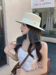 British Style Womens Straw Hat Spring Summer Flat Brim Sun Hat round Face Suitable Elegant Hat for Outings And Travel