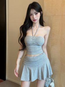 GUZILIAN | Bộ Đồ Gợi Cảm Áo Dây Ngực Ngang Chân Váy A-Line