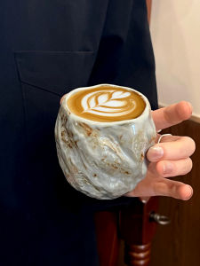 Retro Relief Coffee Cup Irregular Wrinkle Thick Clay Cup Creative Tea Cup Water Cup Design Sense Latte Cup Chinese Style