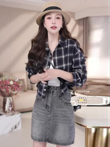 Salt Series Plaid Shirt Thin Hong Kong Style Retro French Unique Short Top Womens Fashion Spring Summer Checkered Shirt