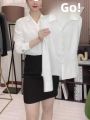 White V-neck Long Sleeve Shirt Women's Formal Workwear Anti-light Teacher Uniform No-iron Top Shoulder-line Polo Office Lady Style. 