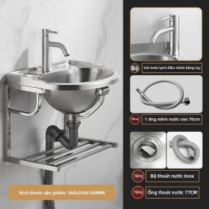 CUNGSA | Chậu Rửa Lavabo Bằng Thép Không Gỉ Treo Tường Có Kệ Lưu Trữ
