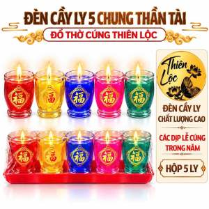 Hộp Đèn Cầy 5 Ly Thần Tài Thường Cao 6cm Cháy Liên Tục Hơn 14 Tiếng Đồ Thờ Cúng Thiên Lộc - Hộp 5 Ly