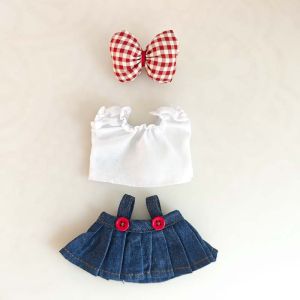 For Korea Kpop Exo Labubu Idol Dolls Jean Dress Bowknot Doll Clothes Kids Dollhouse 15-17cm Cute Clothes Doll Accessories Toys