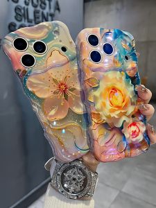 Retro Style Glass Yellow Rose Phone Case for Apple Series iPhone 17 15 pro 14 pro Max 13 pro 16 pro Max Breathable Precision Holes Anti-Fall