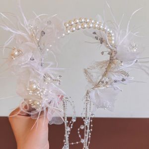 DUBAO | Lace Pearl Feather Princess Style Headband