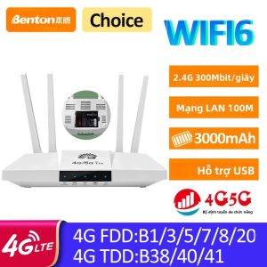 Bộ Định Tuyến Du Lịch Benton WiFi6 300Mbps 4G LTE Sử Dụng Nguồn USB Modem 4G Di Động Với Khe Cắm Thẻ SIM Kết Nối Không Dây Băng Tần Kép 2.4GHz/5GHz LAN 100Mbps