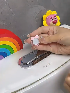 Flower-shaped Toilet Flush Button Press Tool with Pink Center - Purple and Green Options - Non-slip Design for Long Nails