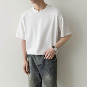 Summer Mens Slim Fit Short Sleeve T-Shirt Pure Color Korean Design Casual Breathable Cotton round Neck Top Trendy Brand