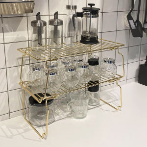 Gold Multi-Functional Kitchen Foldable Metal Rack Multi-Layer Storage Organizer for Closet And Cabinet Nordic Style Kitchen Shelf