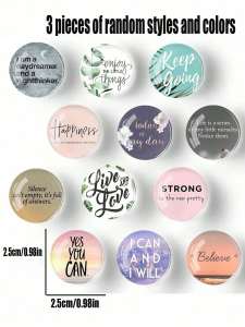12 pieces random color and style round inspirational English multi-pattern random fridge stickers memo photo decoration holida