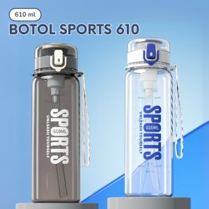 Botol Minum Sport Transparan Tutup Flip Thumbler Water 610ML Sedotan + Gantungan /YH-8012