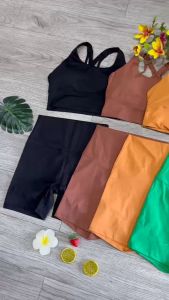 Bộ đồ tập gym yoga aerobic thể thao nữ áo bra kèm mút và quần đùi chất liệu thun lạnh quảng châu cao cấp BINSPORTS BN103
