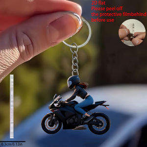 2/1 motorcycle rider 2D flat acrylic keychain - with helmet rider and motorcycle design a gift for male motorcycle enthusiasts