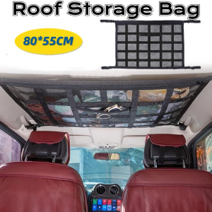 Car Ceiling Mesh Storage Bag Net Roof Cargo Pocket With Zip Bag Car Roof Interior Cargo Net Bag