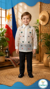 Baby Fourths Couture Buwan ng Wika Minimalistic Drawing Modern Barong Tagalog for Kids Cultural Events Philippines