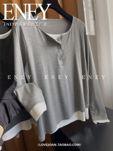 Casual Style Fake Two-Piece Long Sleeve T-Shirt Womens Autumn Slim Fit Base Layer Shirt Versatile Comfortable Cotton Top