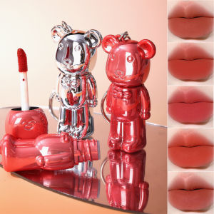 Bear Lip Mud Matte Velvet Lip Glaze Lipstick Keychain Long Lasting Moisturizing Lipstick