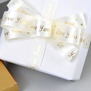 UMI 9/18/45 Meter Full Roll Bronzing Gold Organza Ribbon Snow Emas Riben Heart Love Star Festival Valentine Gift Packing