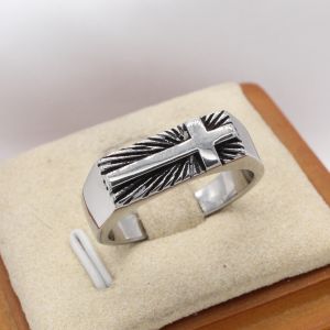 Kemstone Cross Design Titanium Steel Ring Vintage Punk Style for Men Fashion Jewelry Gift