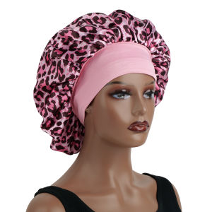 Womens Leopard Print Satin Sleep Bonnet Single-Layer Nightcap Hair Care Bedtime Routine Essential 1-Pack