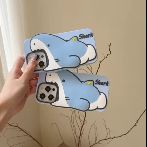 3D เคสศัพท์ซิลิโคนรูปการ์ตูนฉลาม สำหรับ iPhone 13 14 15 16 Pro Max เคสซิลิโคนอ่อนนุ่มสำหรับ iPhone 15 Pro Max