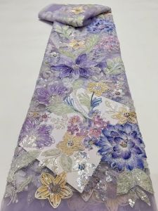 5 Yards Beaded Lace Fabric Embroidered Dubai New 2026 Fabrics African Tulle Lace Fabric for Party Dresses With Rhinestones