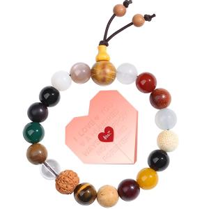 18-Seed Crystal Quartz Natural Agate Bracelet for Men And Women Lucky Charm Bangle Fashionable Ethnic Style Christmas Gift