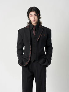 Candle Ash Design Lace Spliced Single Breasted Luxury Wool Suit