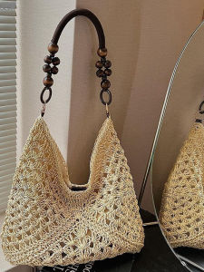 Summer Straw Woven Tote Bag Hollow out Single Shoulder Holiday Beach Vacation Ladies Casual Simple Style Handbag Basket