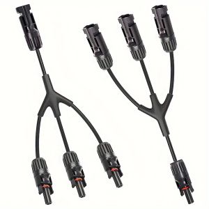1 Pair 12Awg Solar Panel Y Branch Parallel Cable 1 to 3 Solar Parallel Connector Parallel Connector Wire Plug Kit for Solar