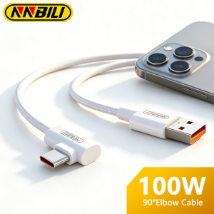 NNBILI 100W USB to Type C Fast Charging 90° Elbow Data Cable PD Type C Super Charging Game Cable for Samsung Huawei POCO Realme