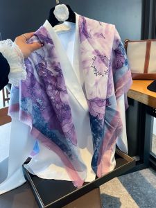 Spring and Summer Scarf Womens French Dream Purple Cotton and Linen 130 Large Kerchief Sun Protection Beach Towel Air-Conditioned Room Neck Shawl