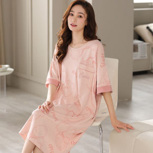 Miiow | Cat Woman Summer Sleep Dress Loose Comfortable Cartoon Print Home Clothes Womens Mid-Length Gown Cool Feeling Nightgown