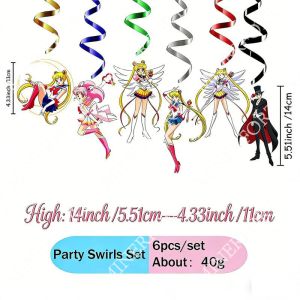 Sailor Moon Spiral Cartoon Pattern Birthday Wedding Baby Shower Specific Decoration Set Portable Picnic Party Favor Kit 6pcs
