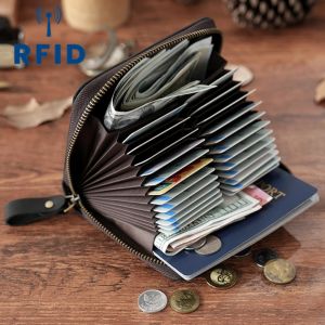 RFID Blocking Credit Card Wallet 24 Slots Holder Genuine Leather Small Purse Bag Zipper Card Cases for Men Women Gift