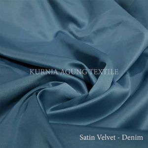 Satin Velvet Silk Premium Warna DENIM Polos Bridesmaid Gaun Gamis Dress 0.5m dan Meteran Lebar 150cm