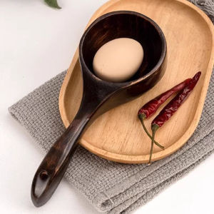 ช้อนตักซุปไม้ขนาดใหญ่ ชามน้ำพริกแกง ช้อนไม้ทรงสั้น ชามน้ำเปล่า ช้อนไม้แบบดั้งเดิมสำหรับใช้ในบ้าน วัสดุไม้ สไตล์ญี่ปุ่น