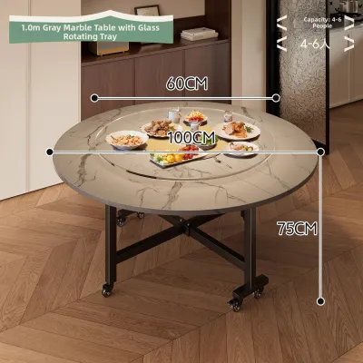 ZHUSHANXIA | Folding Round Dining Table 12 Person Rotatable