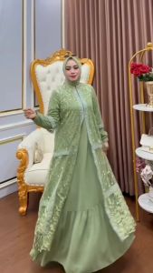 Syakila Dress + Outer Ceruty Babydoll Dress Wanita Terbaru 2024 Kekinian Gamis Viral Dress Kondangan