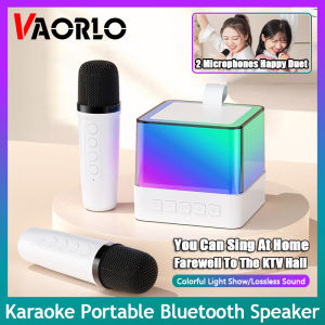 VAORLO เครื่องไมโครโฟนคาราโอเกะ K18แท้สำหรับผู้ใหญ่ระบบลำโพงบลูทูธซับวูฟเฟอร์พร้อมเครื่องเล่นเพลงไมโครโฟนไร้สาย1-2