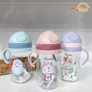 Bình đựng nước nhựa cho bé trai gái 400ml mẫu giáo cấp 1 lớp 1 2 3 mang đi học  có ống hút tay cầm đẹp xịn MySun